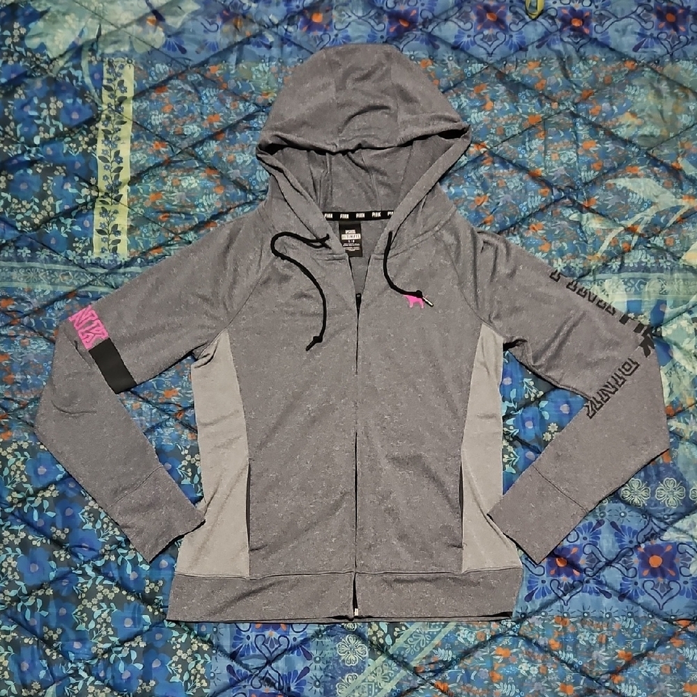 PINK Victoria's Secret Gray and Pink Hoodie Jacket